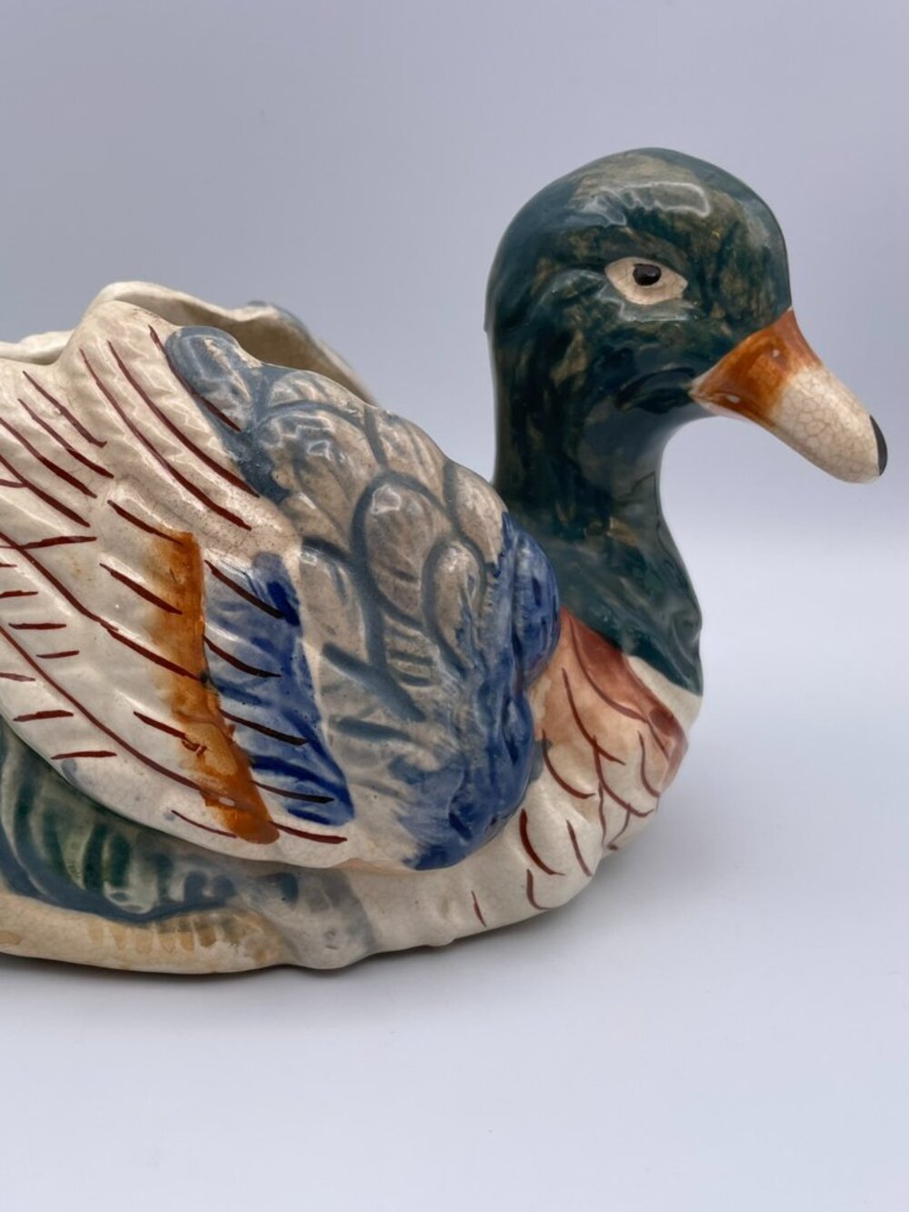 Vintage Ceramic Mallard Duck Planter Occupied Japan 1950s 1940s